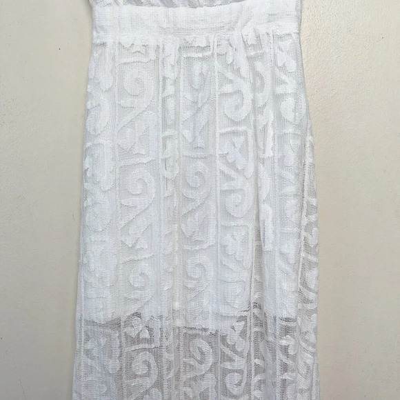 Farm Rio Womens P White Maxi Short Sleeve Lace Open Back Dress - Picture 3 of 13